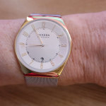 - Skagen Stainless Steel Mesh Grenen SKW6818 Gold Three-Hand Date Rose Watch