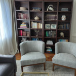 Gray tweed curved store back jaden chair