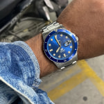Date Three-Hand Watch Blue Station Watch - Steel FS5950 Stainless Gold-Tone Fossil - Dive