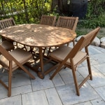 Oval wood lira 7 piece folding outdoor dining set deals