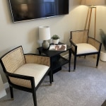 Black wood and cane back fynn online dining armchair