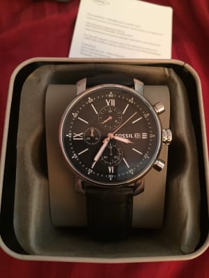 Fossil Rhett Chronograph Black Leather Watch 2024 favors