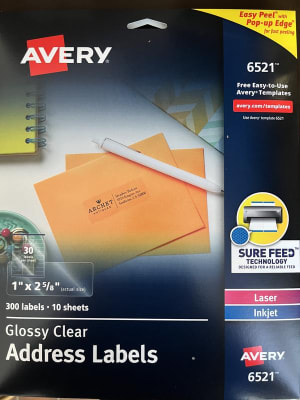 Avery Glossy Clear Easy Peel Mailing Labels, 1 x 2 5/8, 30 ...