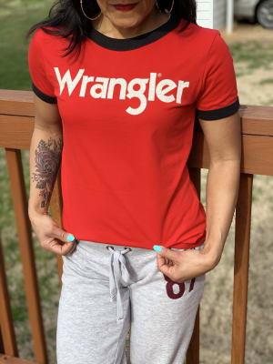 Wrangler® Ringer T-Shirt - Women's T-Shirts in Formula Red