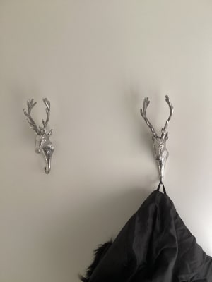 Three Silver Stag Head Wall Hooks on Black Board – Chic Interiors Cheshire