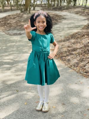 Girl Ferry Green Satin Bow Dress by Janie and Jack