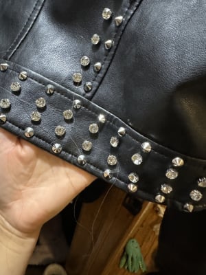 ジャケット・アウター BoTT SPARKLE LEATHER JACKET M Women Print Cropped Motorcycle Leather Jacket Streetwear