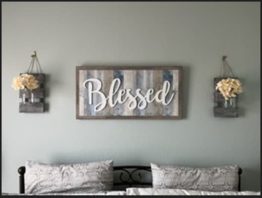 Inspirational Words "Blessed" Metal Wall Art  7" x 32" Home Decor Made In USA 