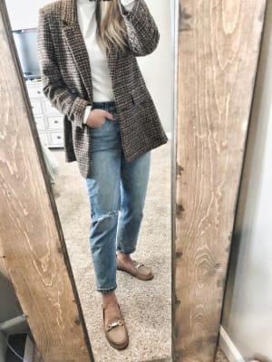 Oversized Plaid Soft Brushed Tweed Blazer for Women Old Navy