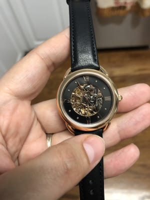 Tailor mechanical black leather watch outlet