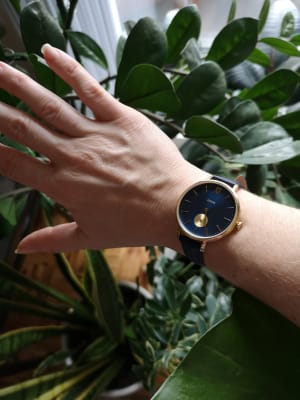 Kalya Three-Hand Navy Leather Watch 