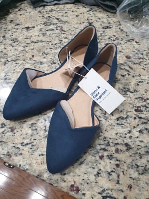 Navy flats pointed discount toe