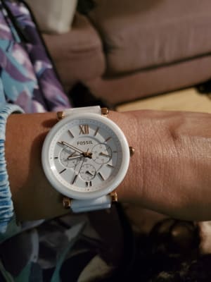 white ceramic watch fossil