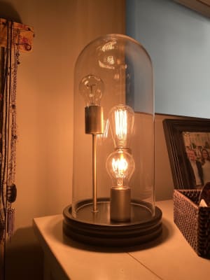 Glass Cloche 3 Edison Bulb Table Lamp, Vintage Bulb Table Lamp