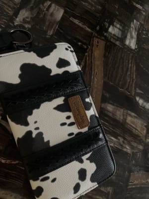 Wrangler Cow Print Women's Wristlet Wallet - RFID Blocking Bifold Clutch With Detachable Strap