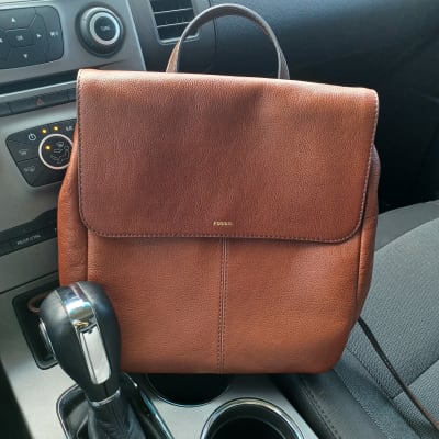 fossil backpack leather