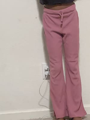 Pink Gray Sweatpants with Adjustable Waist - Depop