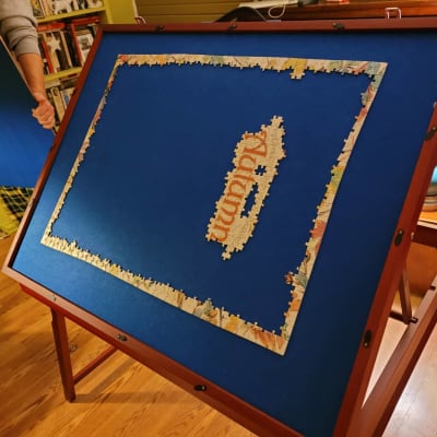 Folding Puzzle Table - Walnut Tone Jigsaw Table