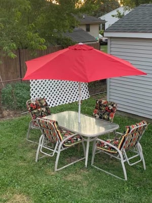 36.5 Red & Brown Tropical Striped Reversible Outdoor Patio Furniture Mid Back  Chair Cushions