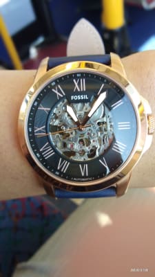 Fossil grant automatic best sale blue leather watch