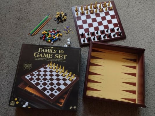  Classic Wood Family 10 Game Set Black & Gold Board Game : Toys  & Games