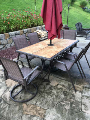 Wilson Fisher Ashford Tile Top Patio Table 64 X 40 Big Lots - Replacement Umbrella Tile For Patio Table