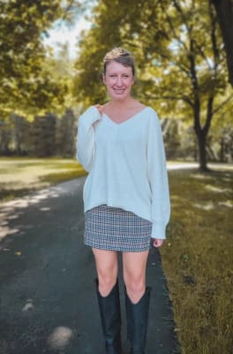 Plaid skirt old top navy