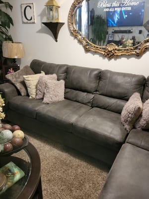 Navigation Gray Living Room Sectional, Simmons Bandera Fabric & Faux Leather Combo Sofa
