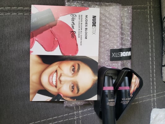 Nudestix Nudies Bloom Dewy and Radiant Cream Blush 3-in-1 All Over Face  Colour For Cheeks, Eyes and Lips w/Blending Brush (Poppy Girl)