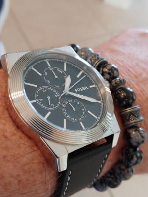 Geoff multifunction outlet black leather watch