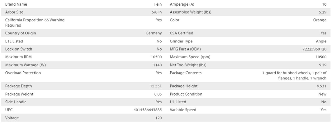 Fein Compact Angle Grinder 4-1/2 in|CG 10-115 PDEV