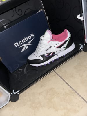 Reebok x Anuel AA Classic Leather Shoes Grade School Black White Pink Reebok