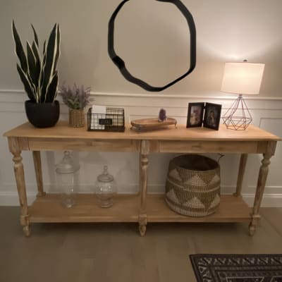 Weathered Natural Wood Everett Console, World Market Console Table Dupe