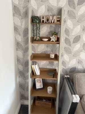 White and top oak ladder shelf