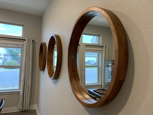 Large Round Natural Wood Wall Mirror, Large Round Mirror With Wood Frame