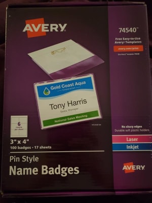 AVE 74540 Avery Laser/Inkjet Pin Style Name Badge Kits AVE74540