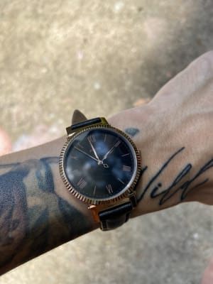 Daisy Three-Hand Black Leather Watch 