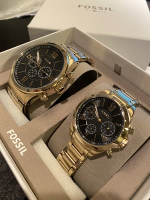 His and Her Chronograph Gold-Tone Stainless Steel Watch Gift Set 