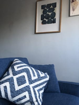 blue geometric pillow