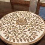 White Floral Inlay Wood Lazy Susan