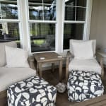 Black and Ivory Jacquard Geometric Shapes Pouf - World Market