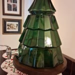 Green Glass and Wood Tree Figural Beverage Dispenser with Stand