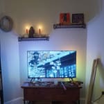 Natural Wood and Black Iron Loop Floating Wall Shelf