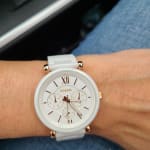 Carlie multifunction online pink ceramic watch