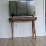 Safiya Oval Distressed Brown Wood Fluted Console Table