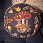 Round Charcoal Embroidered Mushroom Throw Pillow - World Market