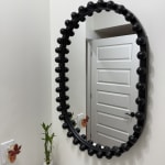 Oval Black Wood Spheres Wall Mirror