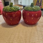 Hand Painted Strawberry Figural Sugar Bowl with Spoon