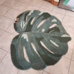 Tonal Green Monstera Leaf Shaped Tufted Wool Area Rug