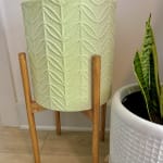White Leaf Planter With Pinewood Stand
